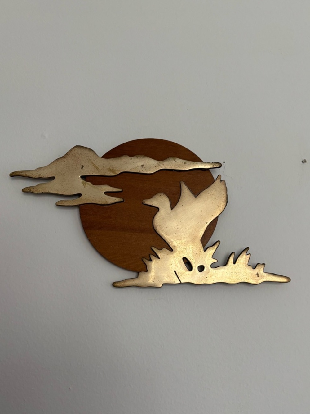 Vintage House of LLoyd Brass and Wood Duck and Cloud Wall Plaque 1989 - Picture 2 of 10